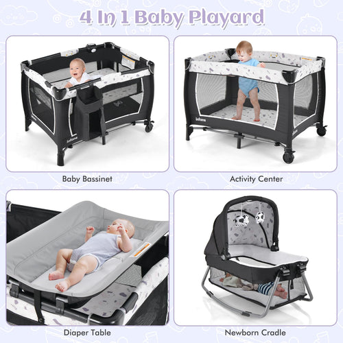 INFANS 4 in 1 Pack and Play, Portable Baby Kid Infant, Travel Playard with Bassinet, Mattress, Diaper Changer