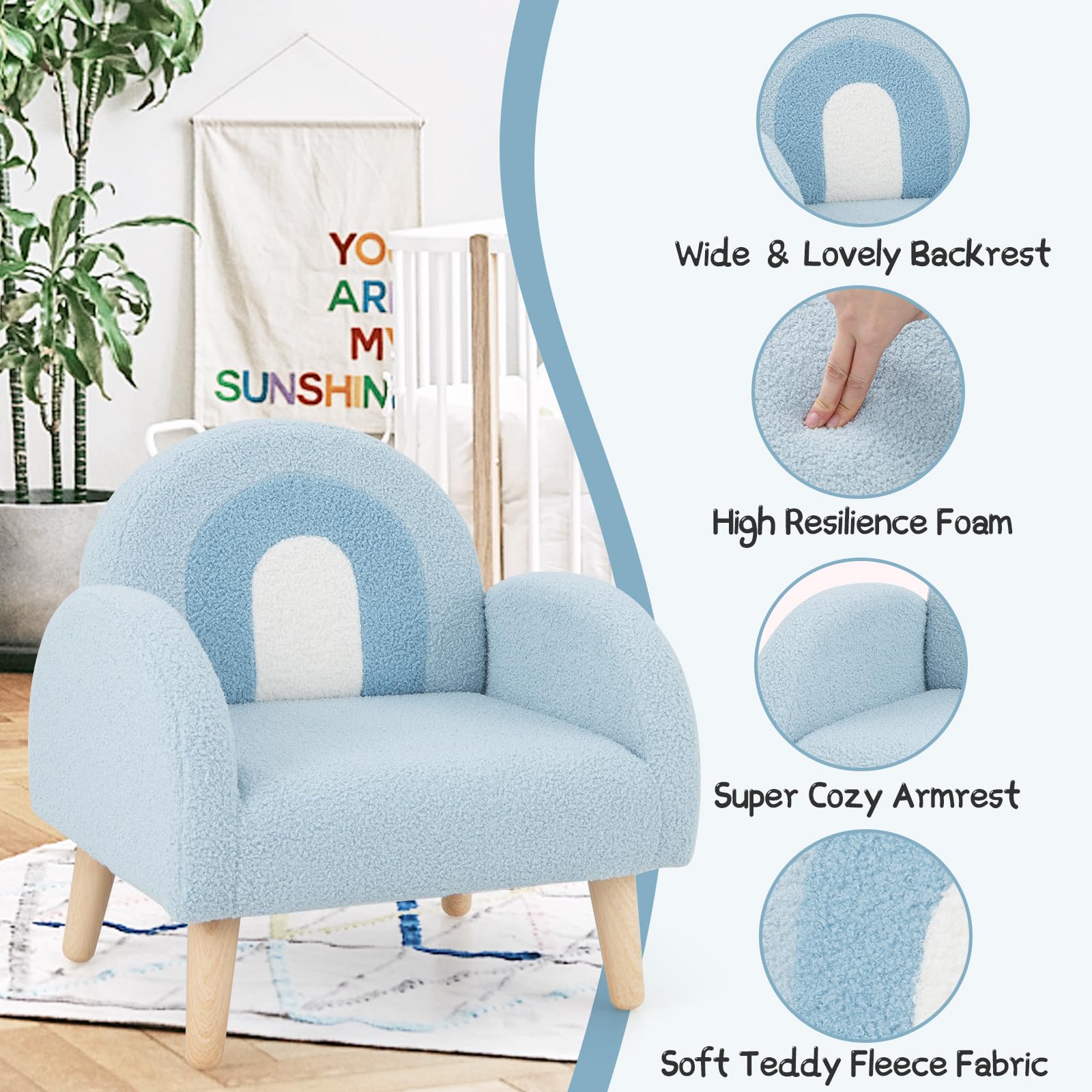 OLAKIDS Kids Sofa, Toddler Armchair with Solid Wooden Frame Anti-Tipping Design Plush Fabric