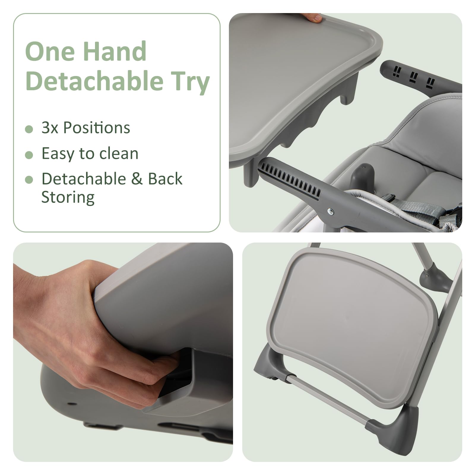 INFANS Baby High Chair, Convertible Quick Folding Portable Highchair with Adjustable Height Backrest Footrest