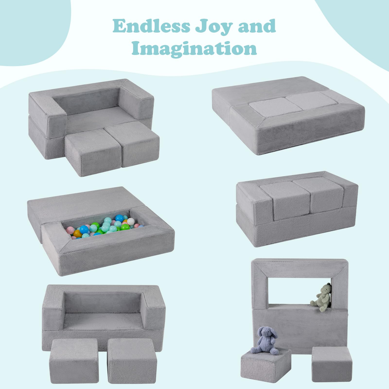 INFANS Modular Kids Play Couch, Toddler Sectional Fort Building Sofa