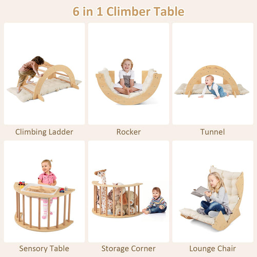 OLAKIDS Wooden Arch Climber Rocker with Soft Cushion for Toddlers