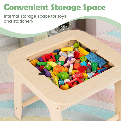 OLAKIDS Kids Table and Chair Set, 3 in 1 Wooden Activity Table with Removable Tabletop, Blackboard and Whiteboard