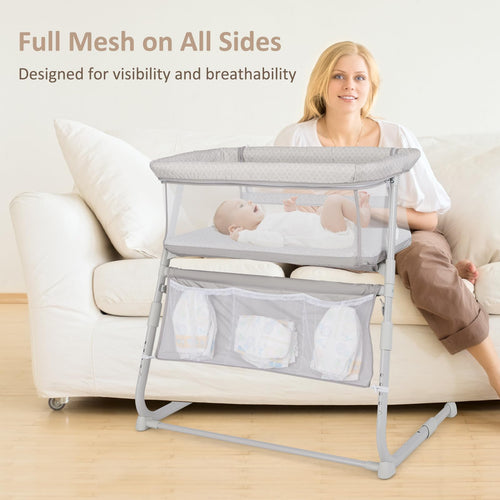 INFANS Baby Bedside Bassinet, Over-Bed Baby Bassinet with Adjustable Height, Safe Close Sleeping, Storage