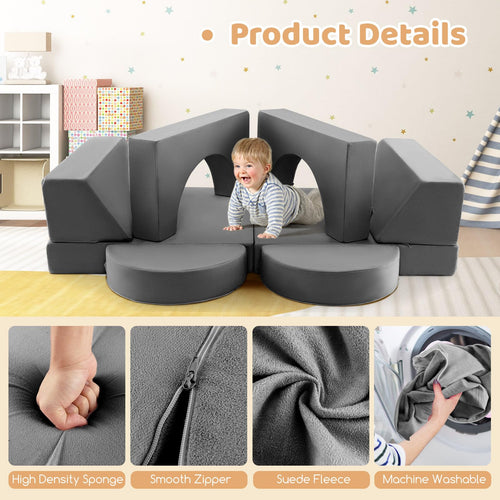 OLAKIDS Mondular Kids Play Couch, 8PCS Toddler Sectional Sofa Building Fort