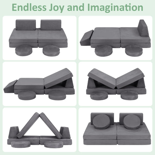 OLAKIDS Modular Kids Play Couch, 6 PCS Toddler Creative Sectional Fort Building Sofa for Playroom, Bedroom
