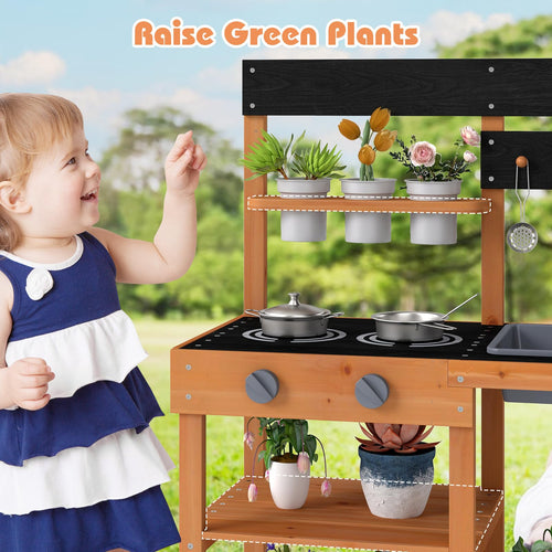 OLAKIDS Mud Kitchen for Kids Outdoor, Wooden Toddler Play Kitchen