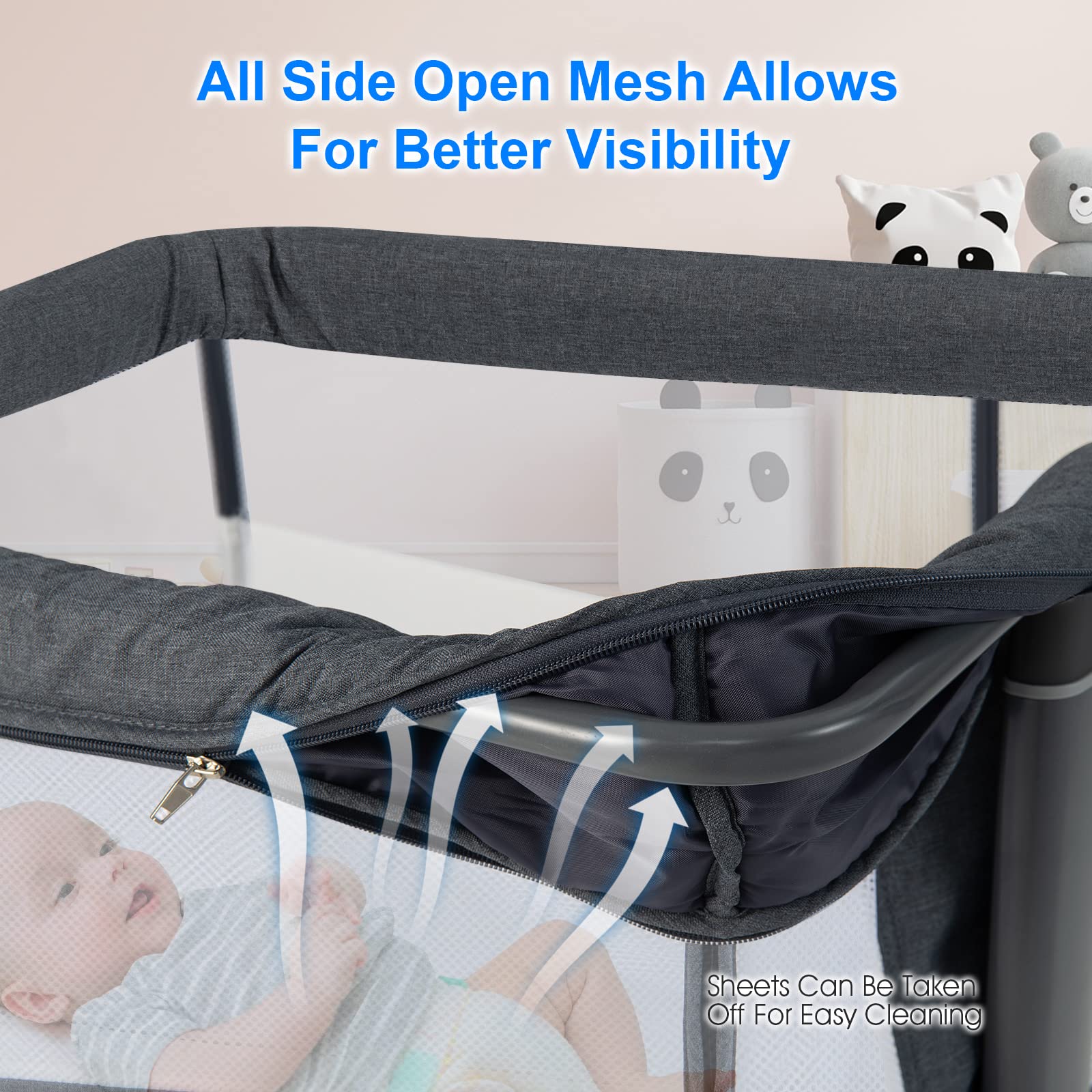 INFANS 3 in 1 Baby Bassinets, Bedside Sleeping for Newborn, Folding Crib with Mattress, Easy to Assemble Cradle
