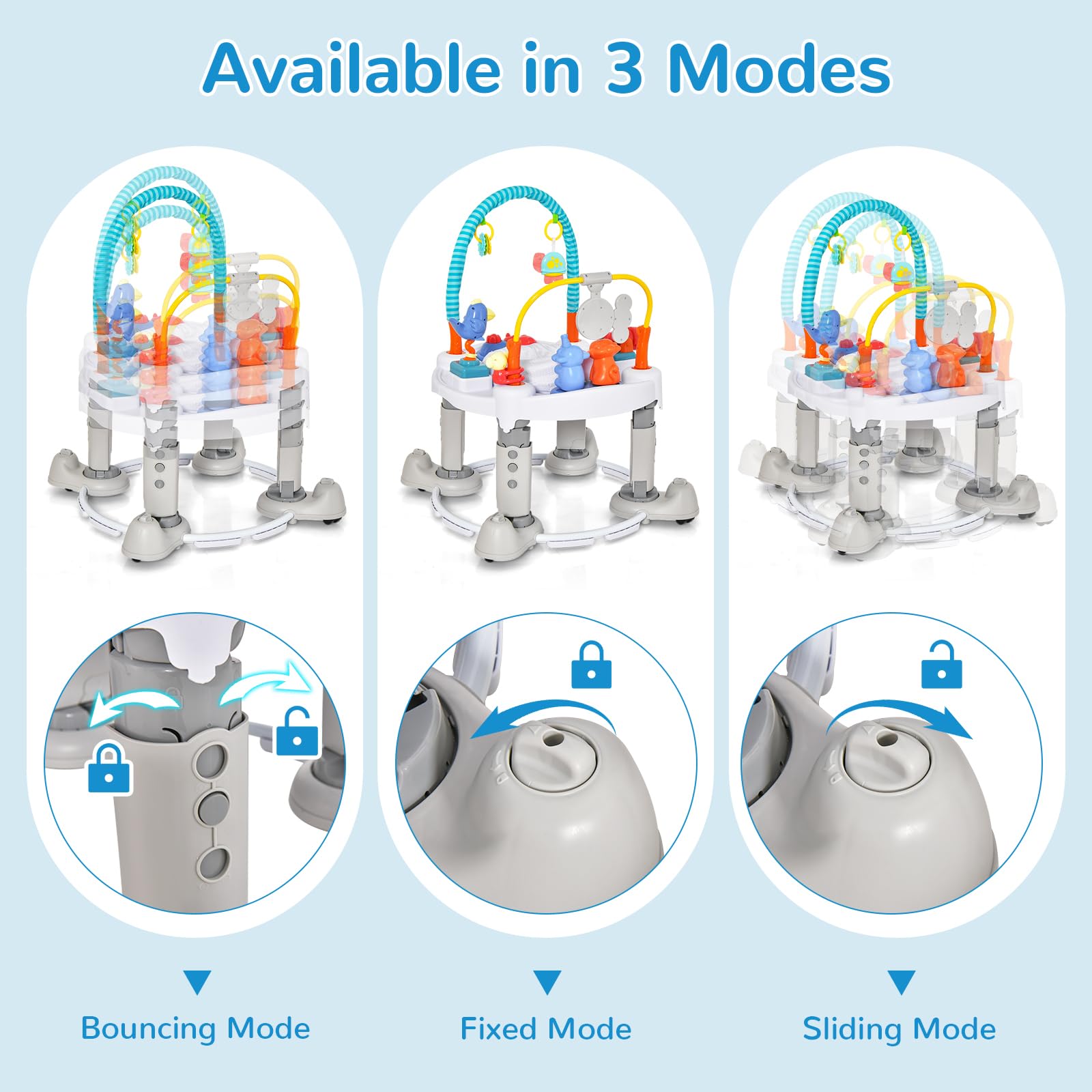 INFANS Baby Bouncer Activity Center 5 in 1 Toddler Bouncing Activity Saucer Playtime Mat Activity Table with 360°Rotating Seat