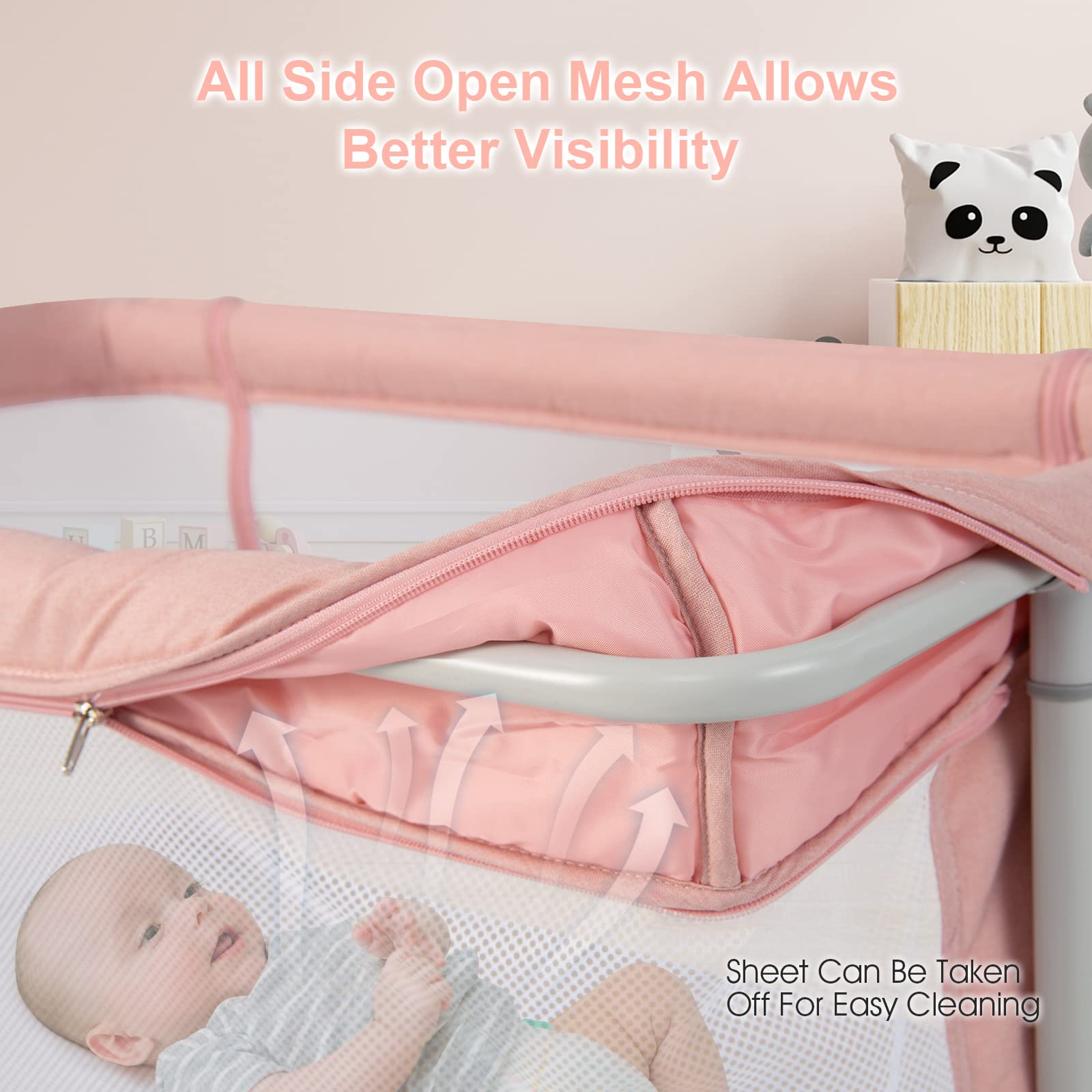 INFANS 3 in 1 Baby Bassinets, Bedside Sleeping for Newborn, Folding Crib with Mattress, Easy to Assemble Cradle