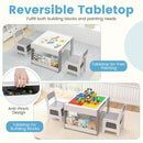 OLAKIDS Kids Table and Chair Set, 4 in 1 Building Block Wooden Activity Desk with Reversible Tabletop for Toddlers
