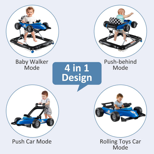 INFANS 4 in 1 Baby Walker, Foldable Toddler Activity Center with Adjustable Height, Removable Toy Tray, Push Walker