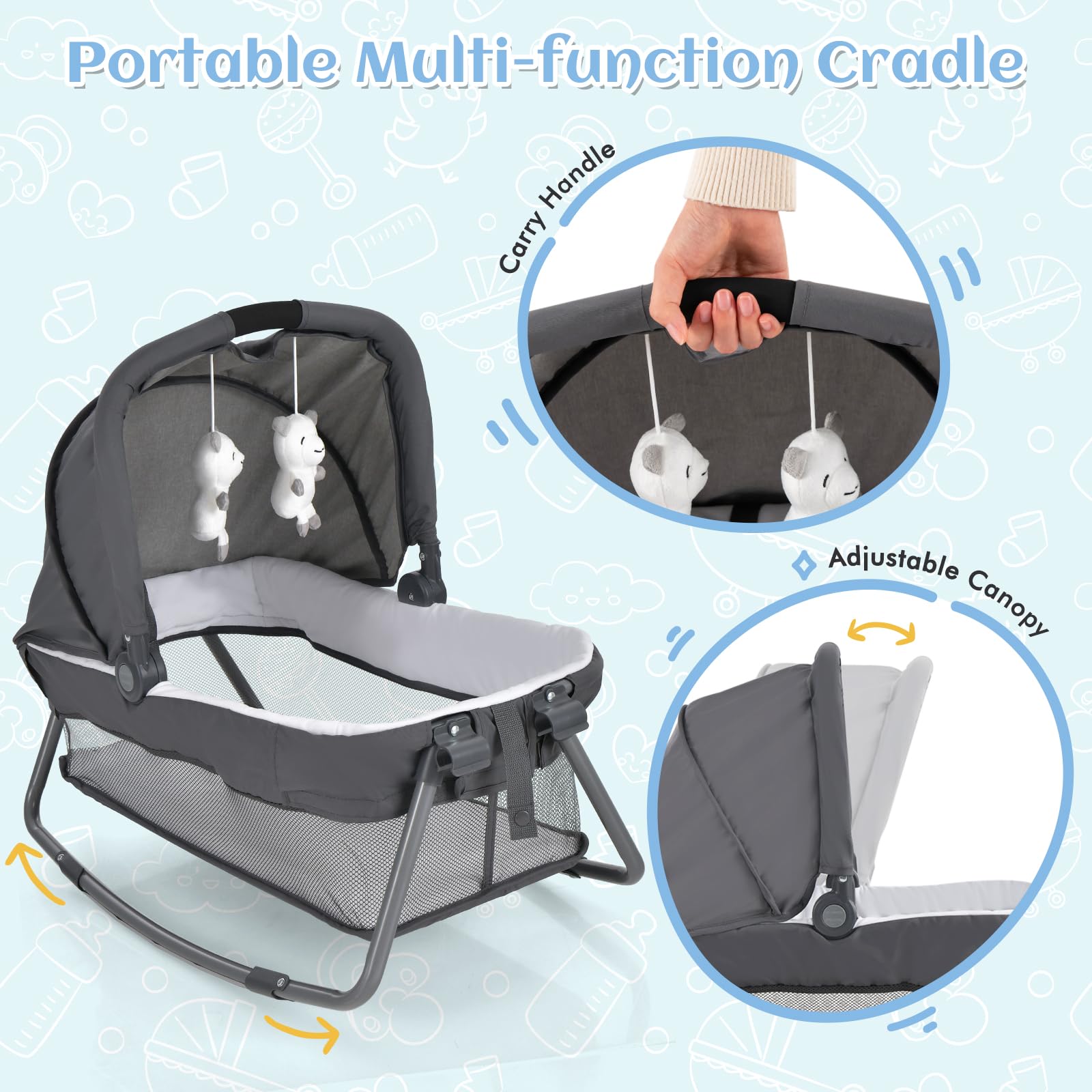 INFANS 4 in 1 Pack and Play, Portable Baby Kid Infant, Travel Playard with Bassinet, Mattress, Diaper Changer