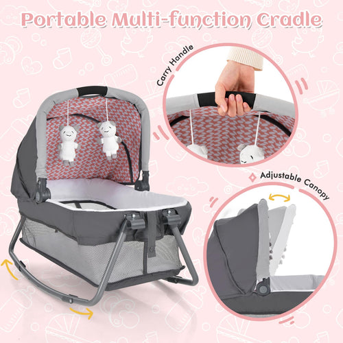 INFANS 4 in 1 Pack and Play, Portable Baby Kid Infant, Travel Playard with Bassinet, Mattress, Diaper Changer