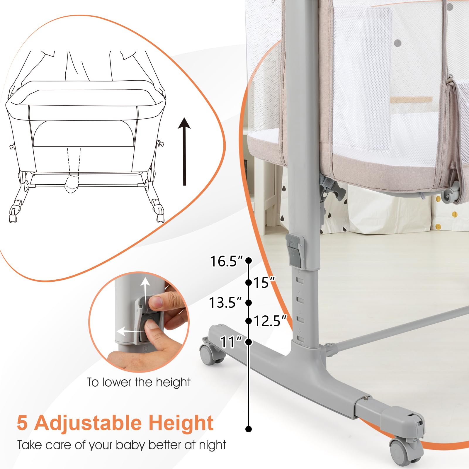 INFANS 3 in 1 Baby Bassinets, Bedside Sleeping for Newborn, Folding Crib with Mattress, Easy to Assemble Cradle