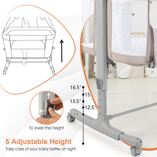 INFANS 3 in 1 Baby Bassinets, Bedside Sleeping for Newborn, Folding Crib with Mattress, Easy to Assemble Cradle