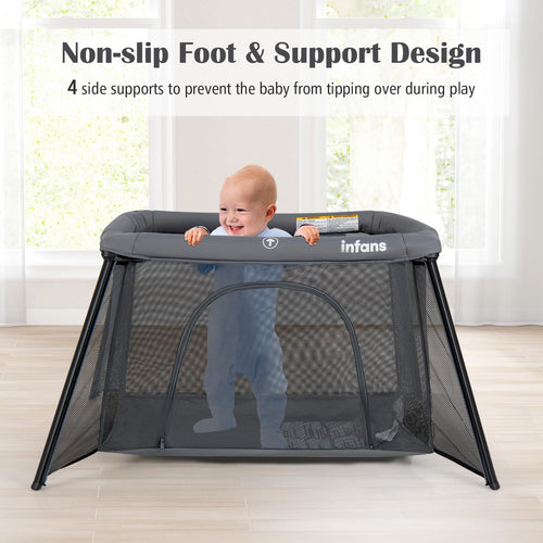INFANS Travel Crib, Portable Baby Playpen with Removable Bassinet Soft Mattress, Foldable Lightweight Playard Nursery Center