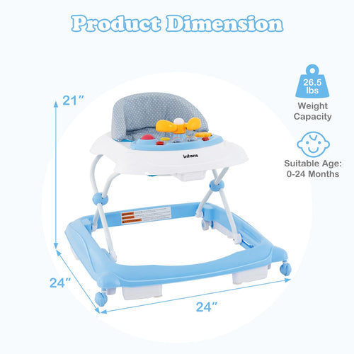 INFANS Foldable Baby Walker, 3 in 1 Toddler Walker Leaning-Seated Walk-Behind with Washable Seat Cushion