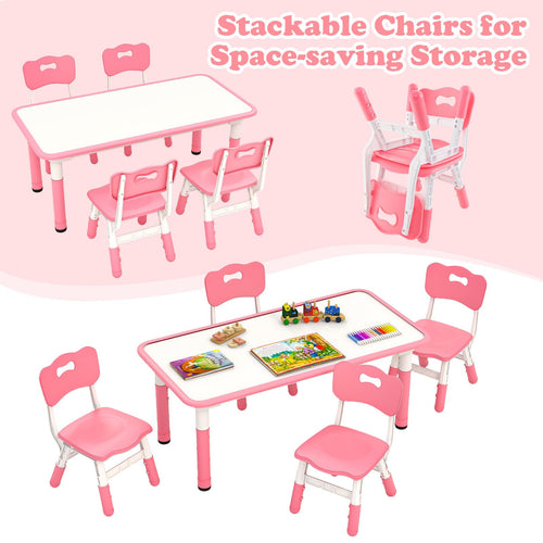 OLAKIDS Kids Table and Chiar Set, Height Adjustable Toddler Desk and 4 Chairs