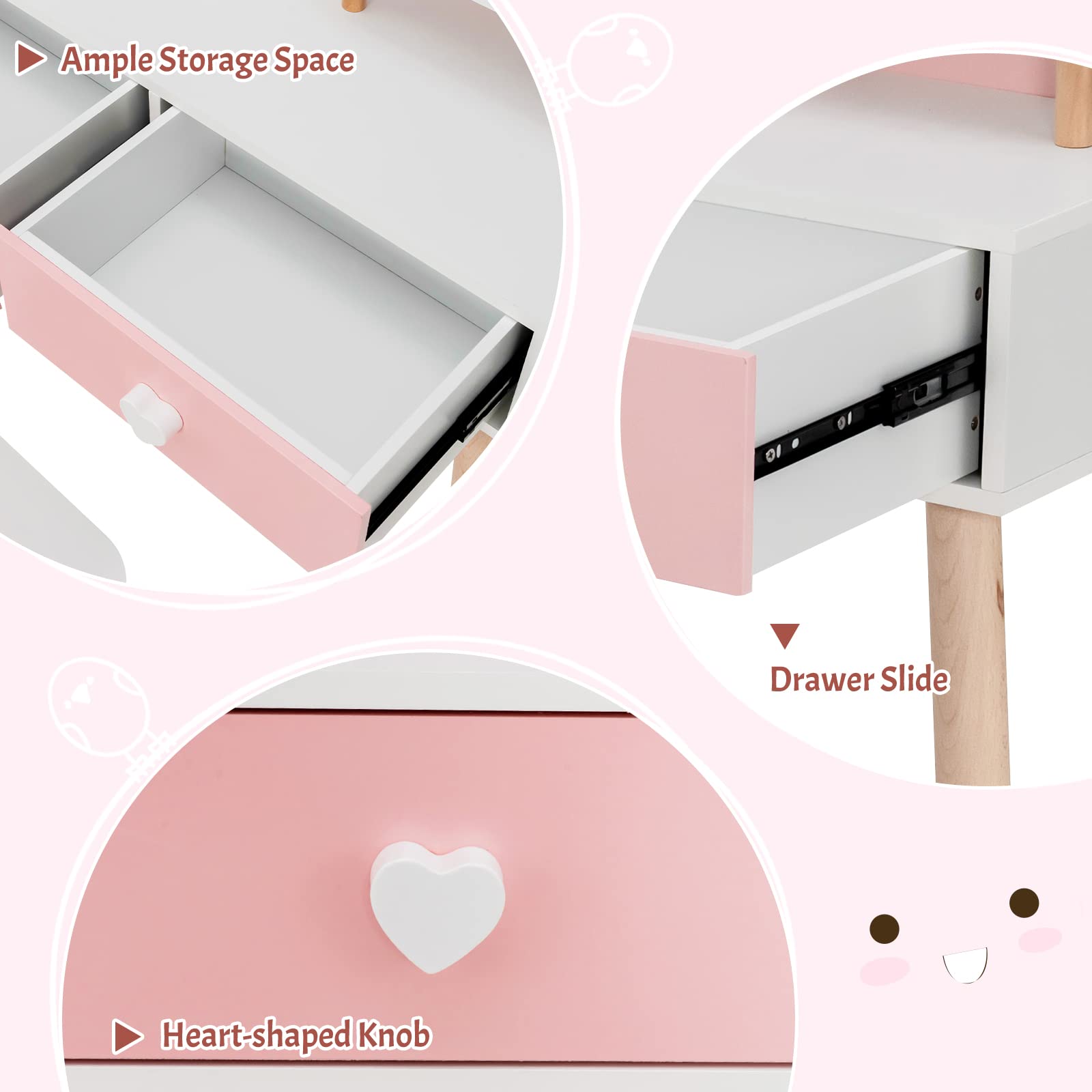 OLAKIDS Kids Vanity Set, 2 in 1 Wooden Princess Makeup Table and Chair with Mirror OLAKIDS