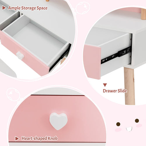 OLAKIDS Kids Vanity Set, 2 in 1 Wooden Princess Makeup Table and Chair with Mirror OLAKIDS