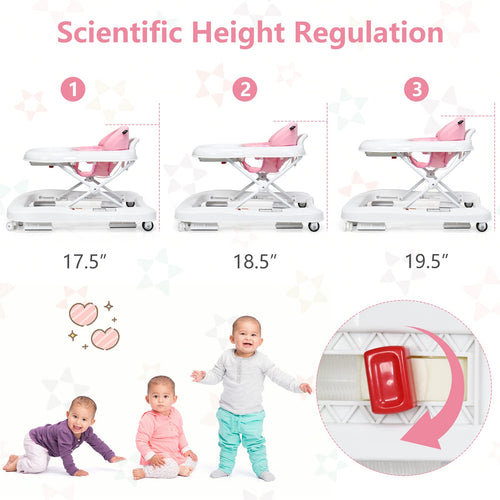 INFANS Foldable Baby Walker, 3 in 1 Toddler Walker Learning-Seated Walk-Behind for Boys and Girls