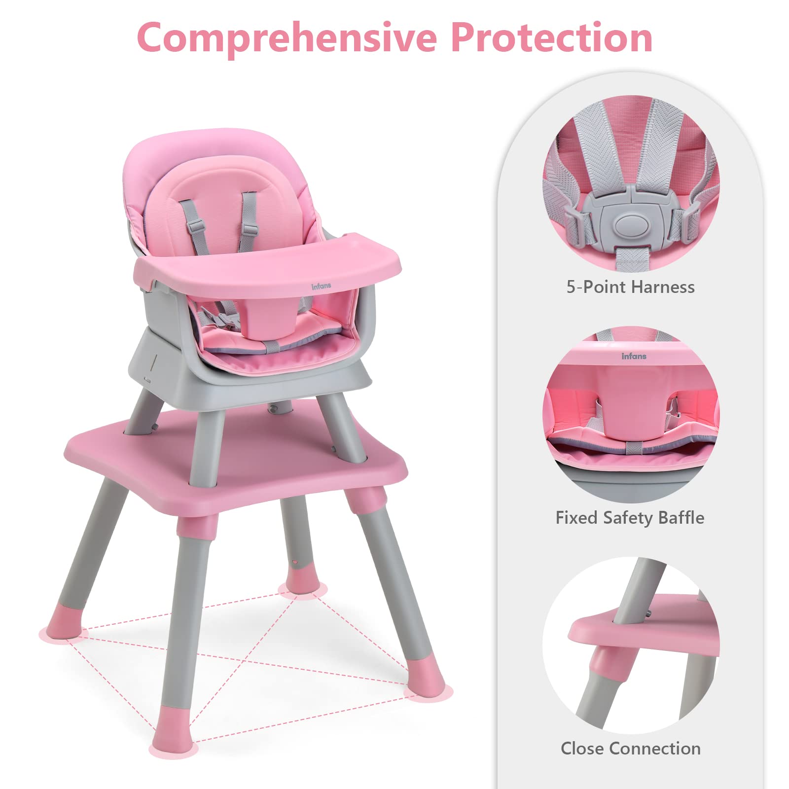 INFANS 8 in 1 Baby High Chair, Convertible Highchair for Babies and Toddlers, Infant Dining Booster Seat