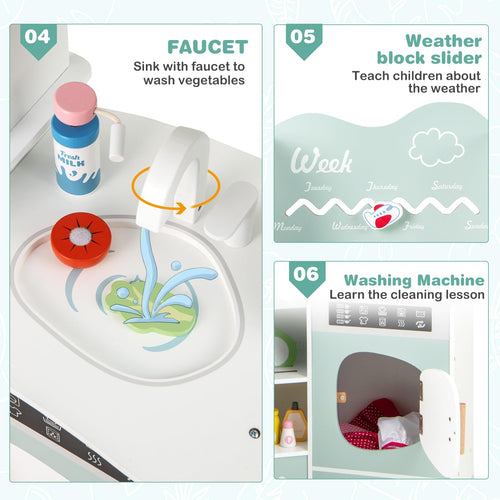 OLAKIDS Corner Kids Kitchen Playset, Toddler Wooden Pretend Cooking Set