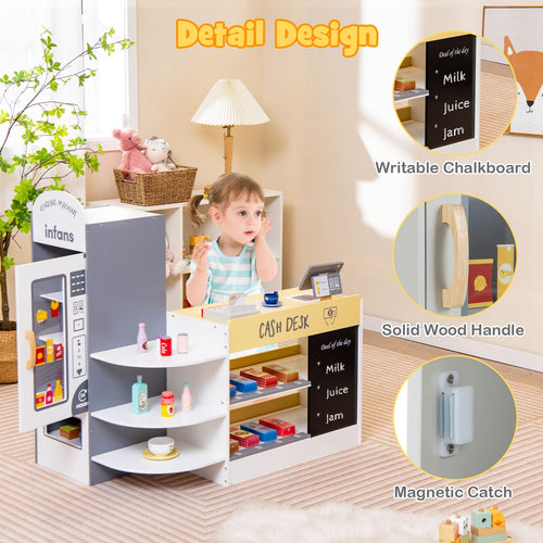 OLAKIDS Kids Grocery Store Playset, Wooden Supermarket Toy Set