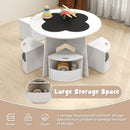 OLAKIDS Toddler Table and Chair Set with 4 Storage Stools, Wooden Flower Shaped Nesting Table with Blackboard Drawers
