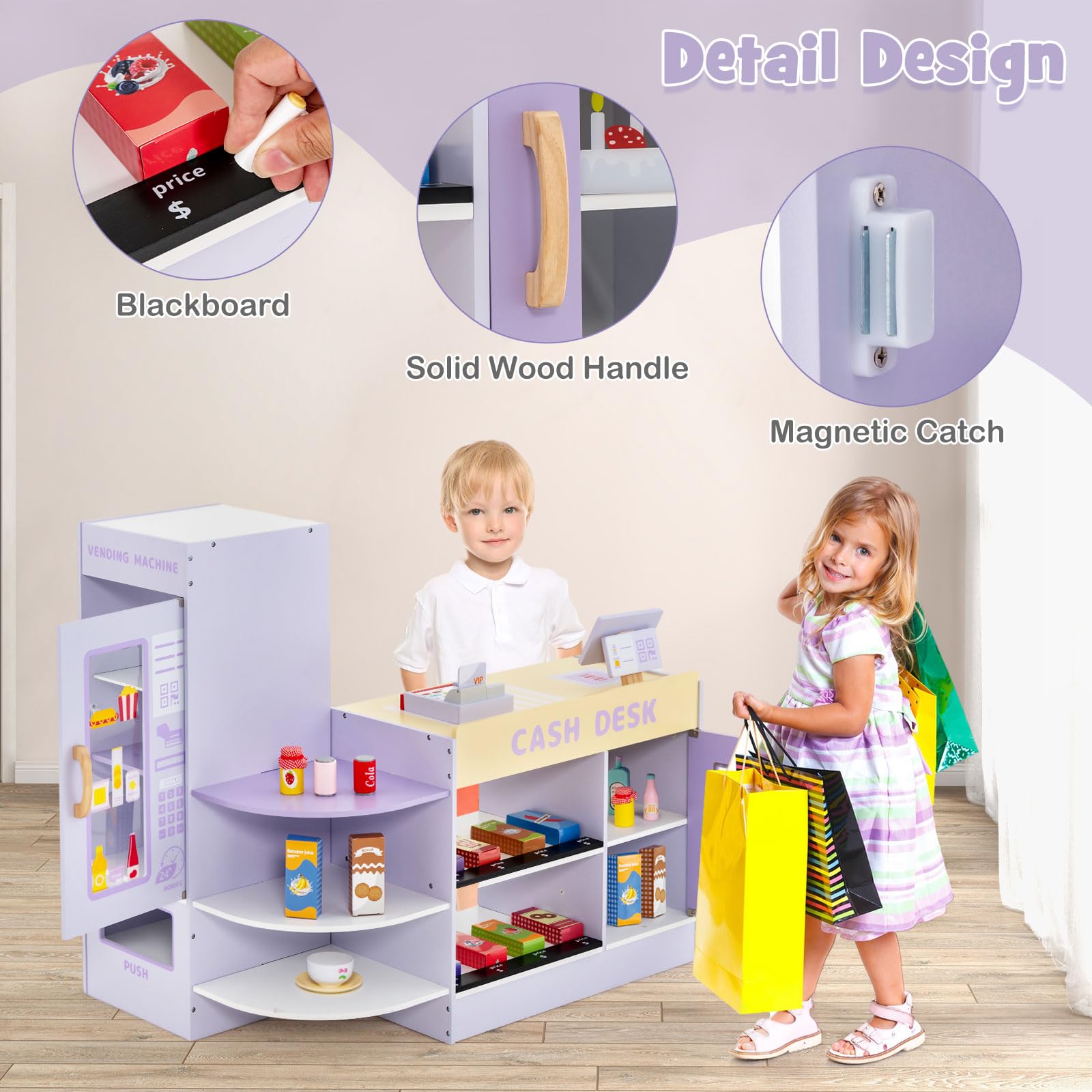 OLAKIDS Kids Grocery Store Playset, Wooden Supermarket Toy Set