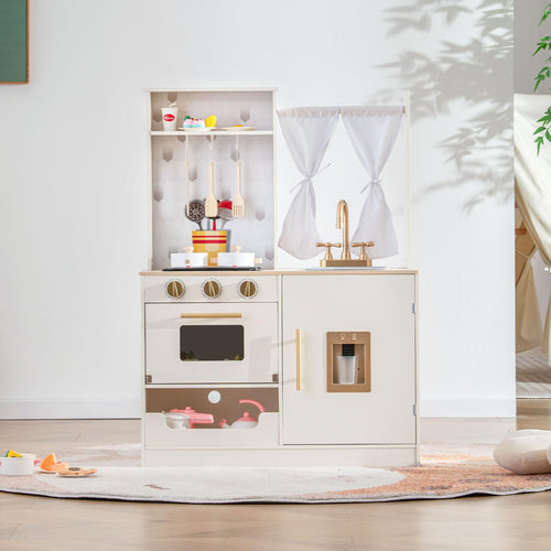 OLAKIDS Kids Kitchen Playset, Toddler Wooden Pretend Cooking Set Microwave, Simulation Play Kitchen Toy for Children