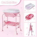 INFANS 2 in 1 Baby Changing Table with Bath Tub Unit, Folding Diaper Dresser Station with Wheels Waterproof