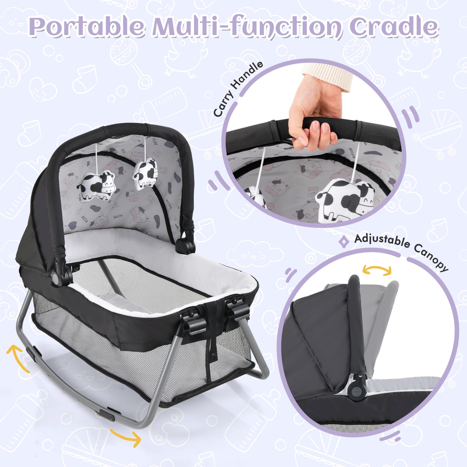 INFANS 4 in 1 Pack and Play, Portable Baby Kid Infant, Travel Playard with Bassinet, Mattress, Diaper Changer