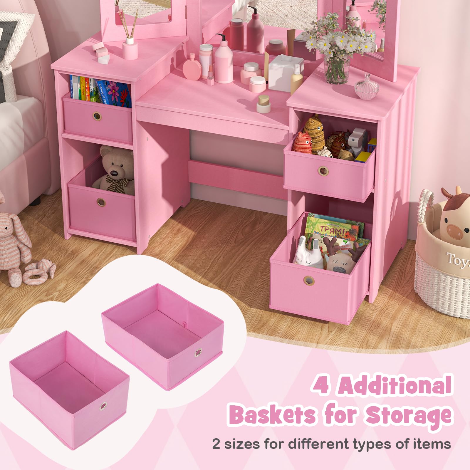OLAKIDS Kids Vanity, 2 in 1 Princess Makeup Desk and Chair Set