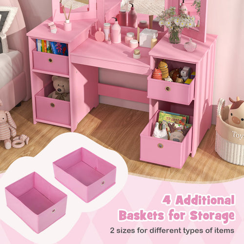 OLAKIDS Kids Vanity, 2 in 1 Princess Makeup Desk and Chair Set
