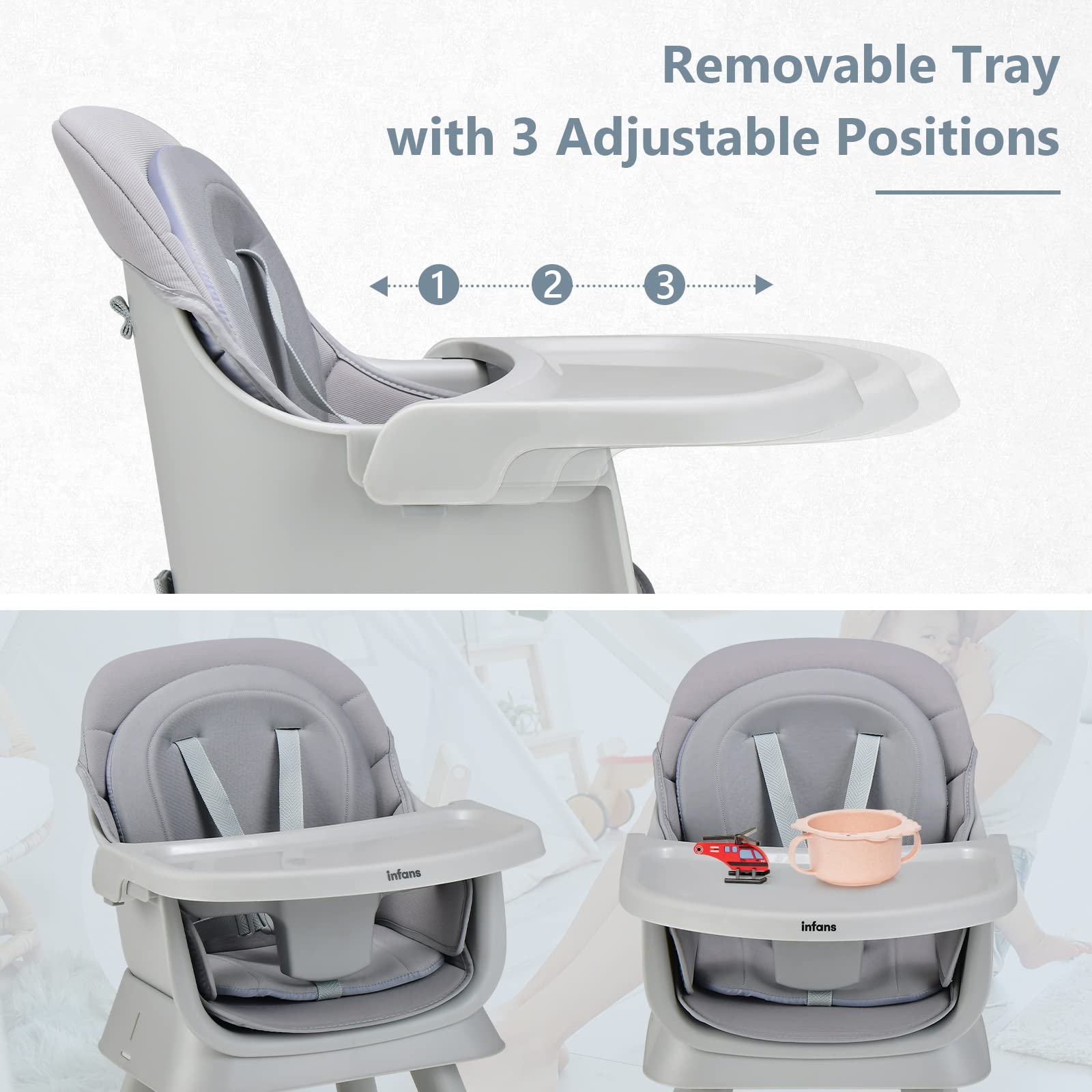 INFANS 8 in 1 Baby High Chair, Convertible Highchair for Babies and Toddlers, Infant Dining Booster Seat