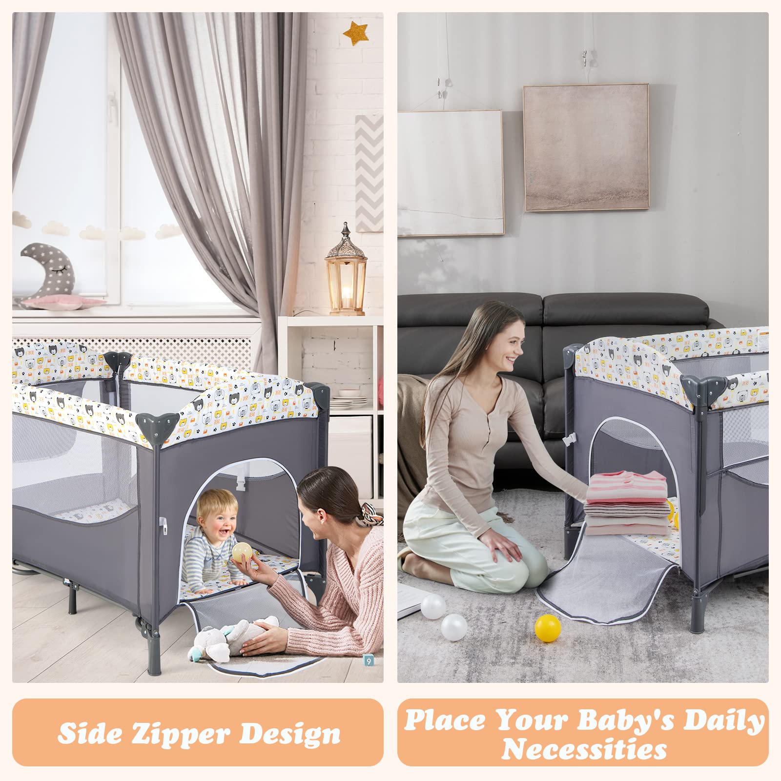 INFANS 5 in 1 Portable Playard, Larger Size Baby Bassinet Bedside Sleeper, Diaper Changer, Foldable Bedside Crib