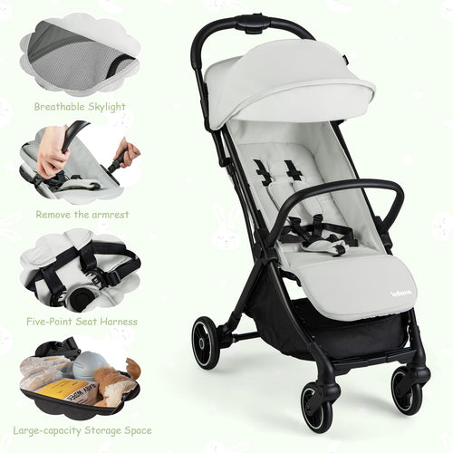 INFANS Lightweight Baby Stroller, One-Hand Gravity Fold, Compact Travel Stroller for Airplane
