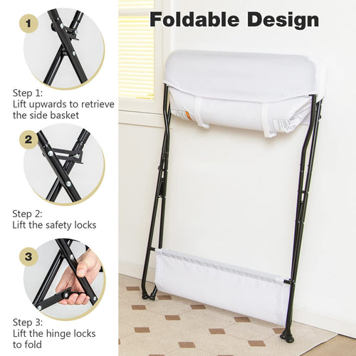 INFANS Baby Changing Table, Folding Diaper Station Portable Nursery Organizer with Safety Belt and Storage Racks