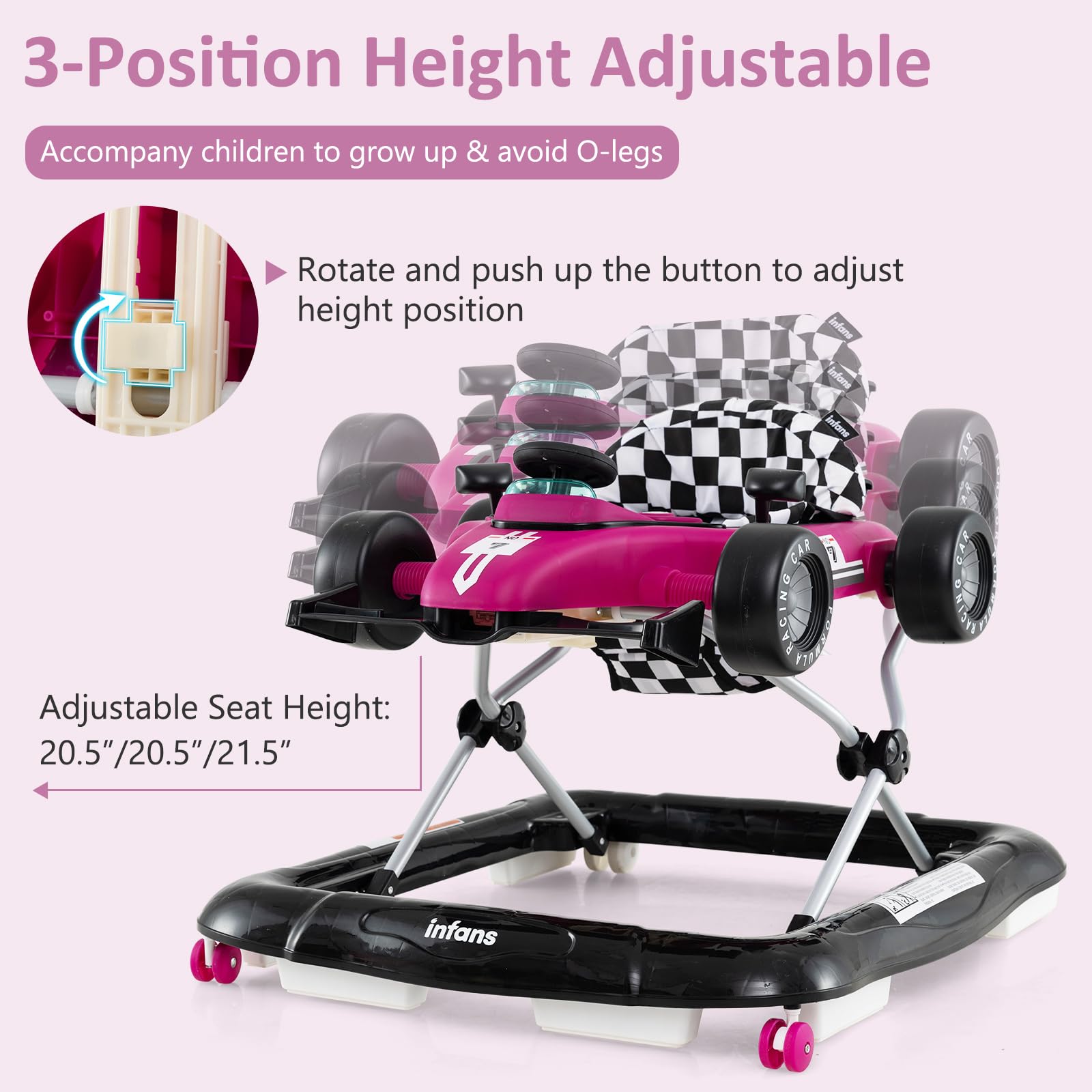 INFANS 4 in 1 Baby Walker, Foldable Toddler Activity Center with Adjustable Height, Removable Toy Tray, Push Walker