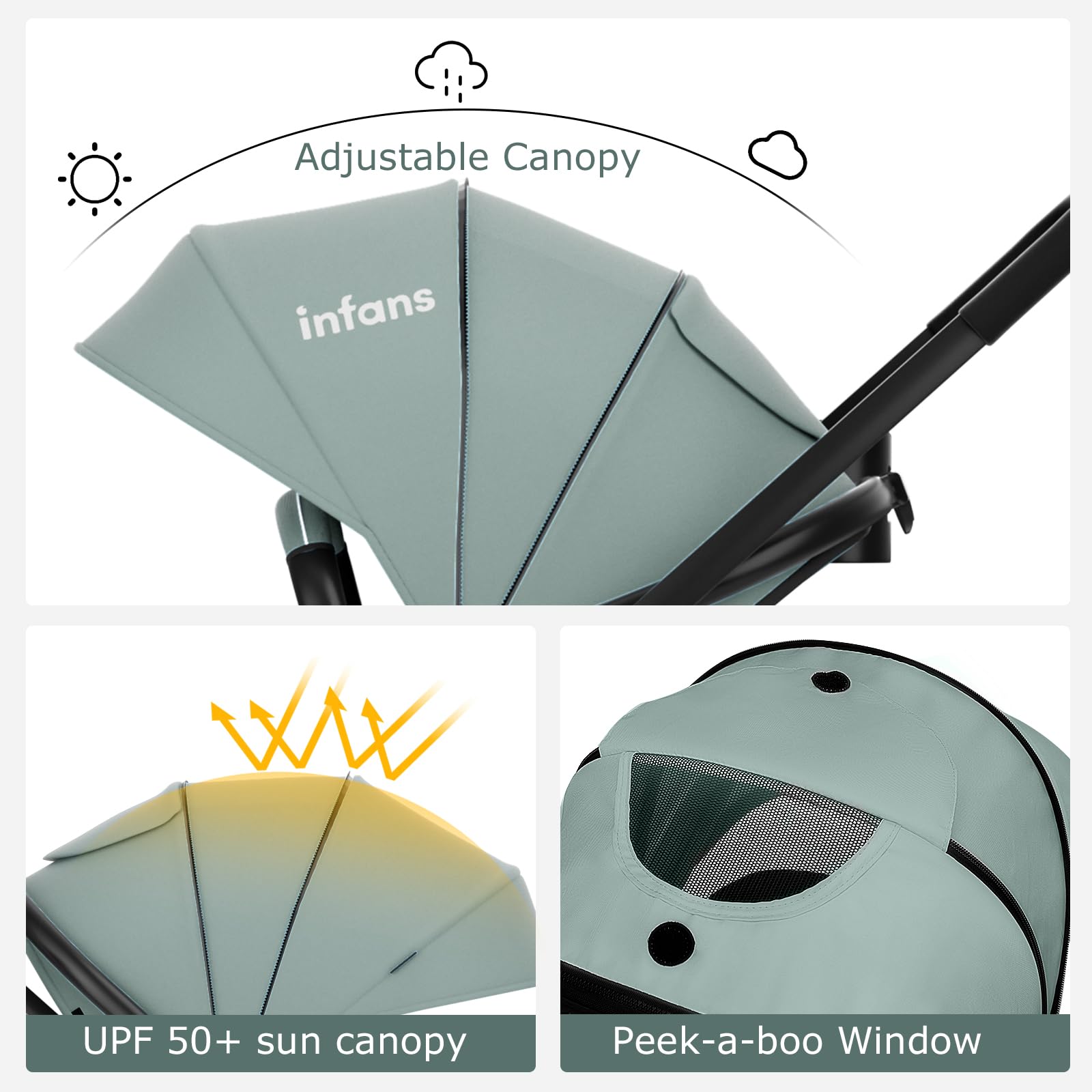 INFANS 2 in 1 Baby Stroller, High Landscape Infant Stroller & Reversible Bassinet Pram, Foldable Pushchair