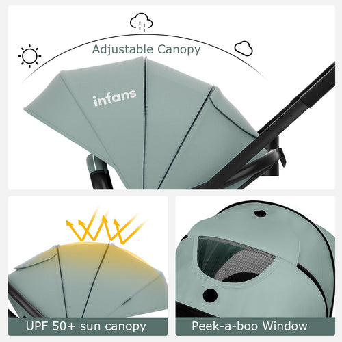 INFANS 2 in 1 Baby Stroller, High Landscape Infant Stroller & Reversible Bassinet Pram, Foldable Pushchair