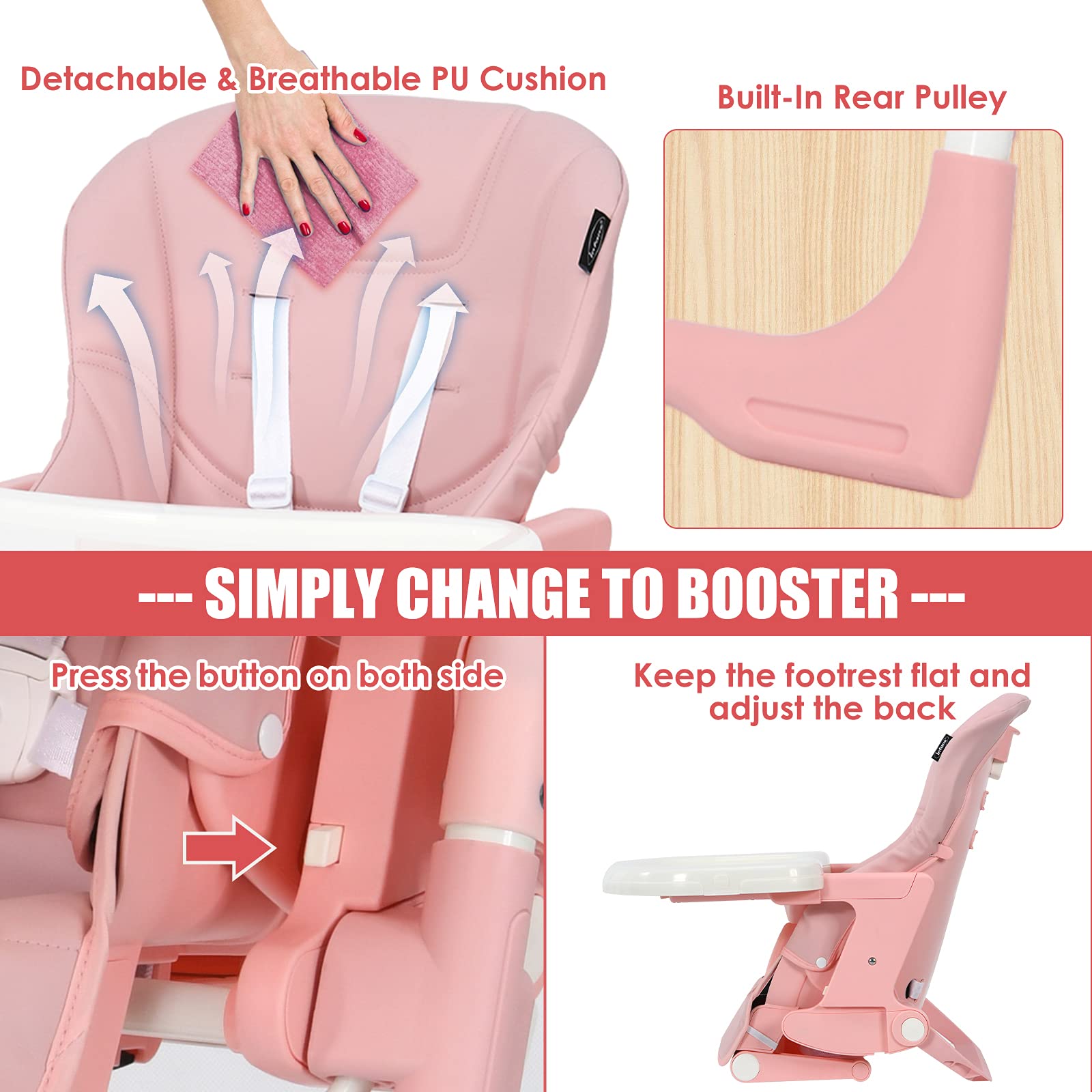 INFANS 4 in 1 High Chair–Booster Seat, Convertible Highchair, Installation-Free,Simple Fold for Baby, Infant& Toddler
