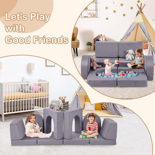 INFANS Modular Kids Play Couch, 8 PCS Toddler Creative Sectional Fort Building Sofa
