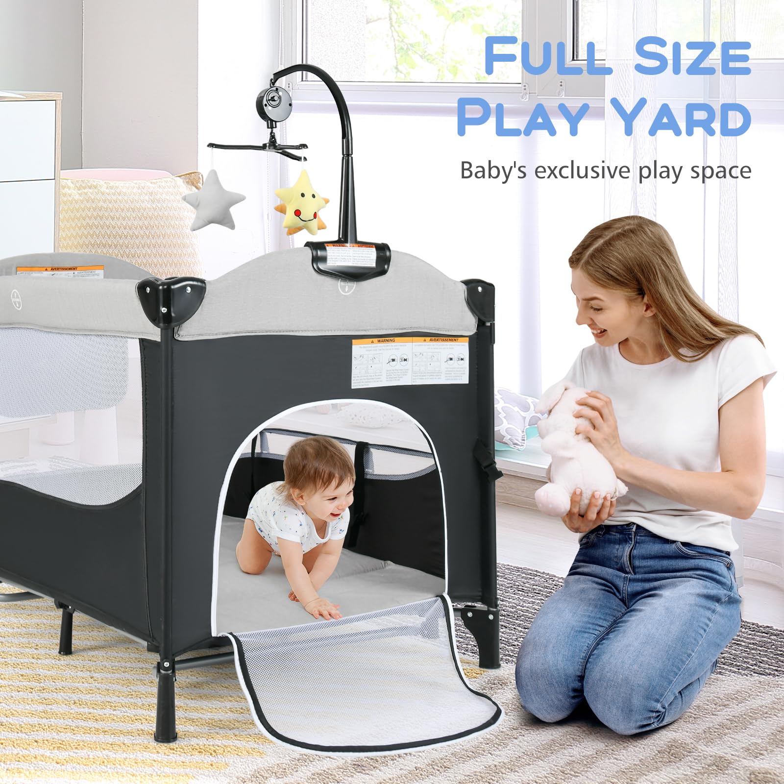 INFANS 5 in 1 Portable Playard, Larger Size Baby Bassinet Bedside Sleeper, Diaper Changer, Foldable Bedside Crib