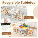 OLAKIDS Kids Table and Chair Set, 4 in 1 Building Block Wooden Activity Desk with Reversible Tabletop for Toddlers