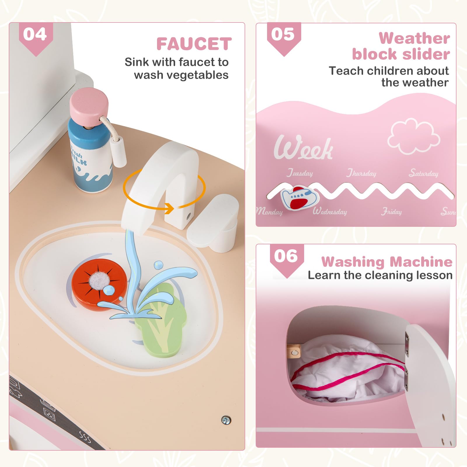 OLAKIDS Corner Kids Kitchen Playset, Toddler Wooden Pretend Cooking Set