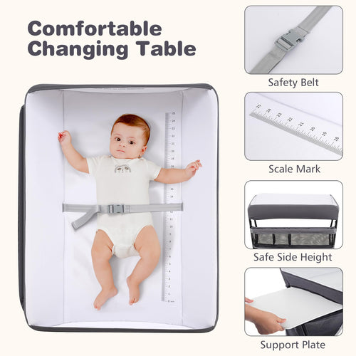 INFANS Baby Changing Table with Wheels, Portable Folding Diaper Station Nursery Organizer with Adjustable Height