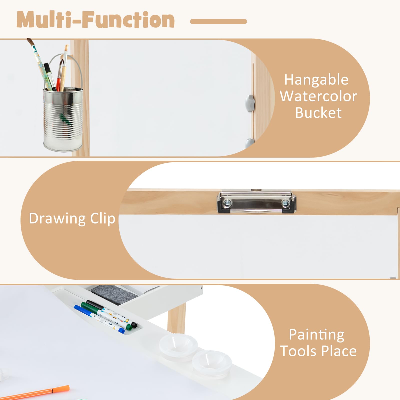 OLAKIDS 3 in 1 Kids Art Table and Chair Set, Toddler Wood Activity Desk with Double-Sided Easel, Children Furniture
