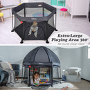 INFANS Baby Playpen with Removable Mesh & UV Canopy, 53" Portable Playhouse with Carry Bag, Easy Folding Playard Activity Center